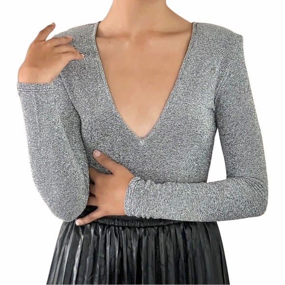 Zara Tops - Zara Silver Long Sleeves Bodysuit